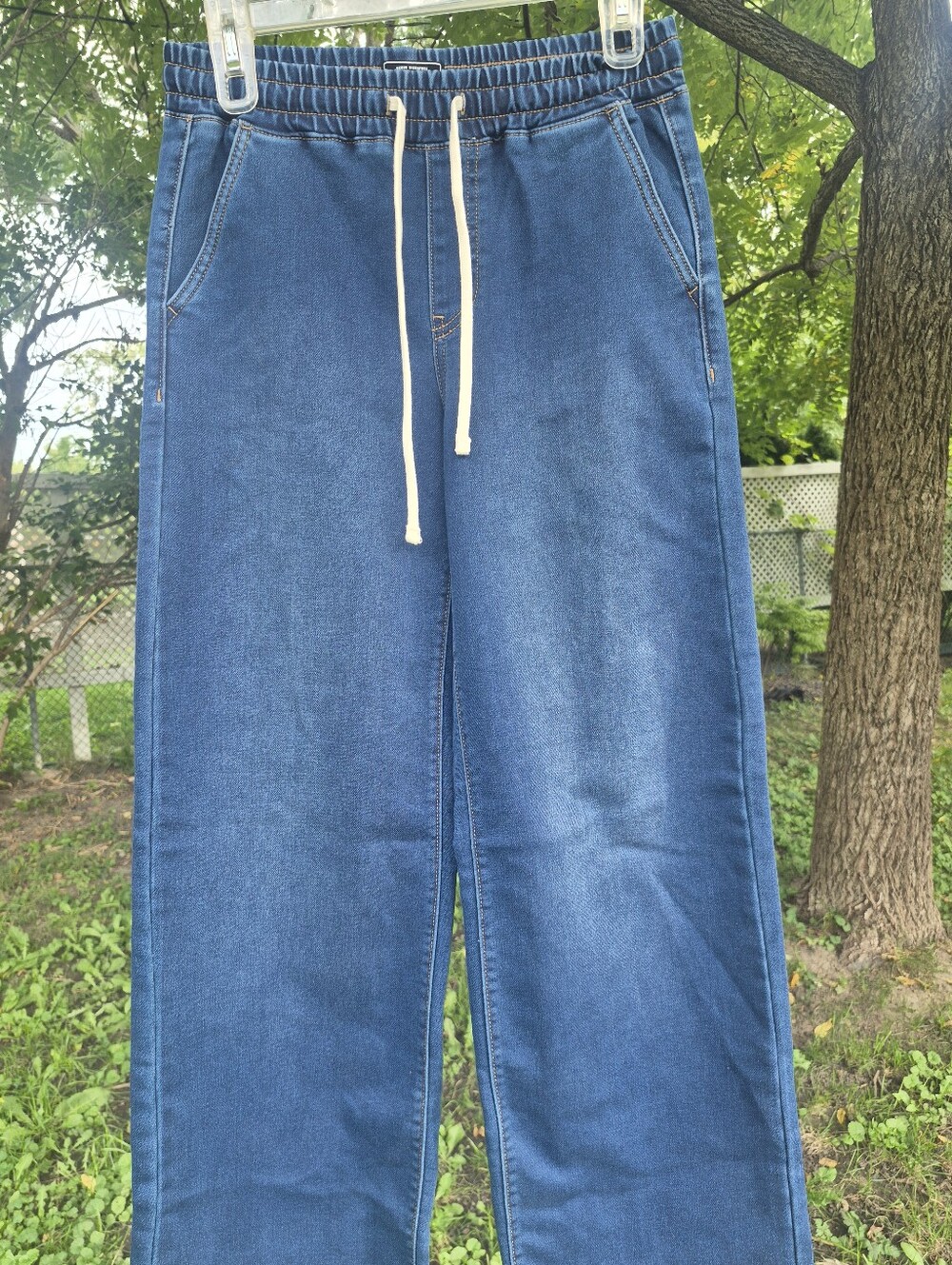 Bench Relaxed Drawstring Jeans in Blue with Cream Drawcord